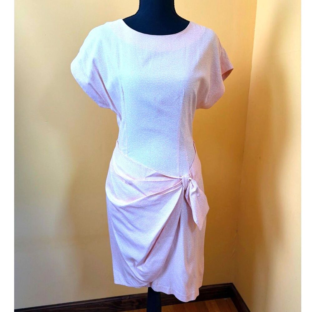 Vtg 80s Scarlett Pink Wrap Dress Batwing Sleeve Side Knot Draped Cocktail Sz 4